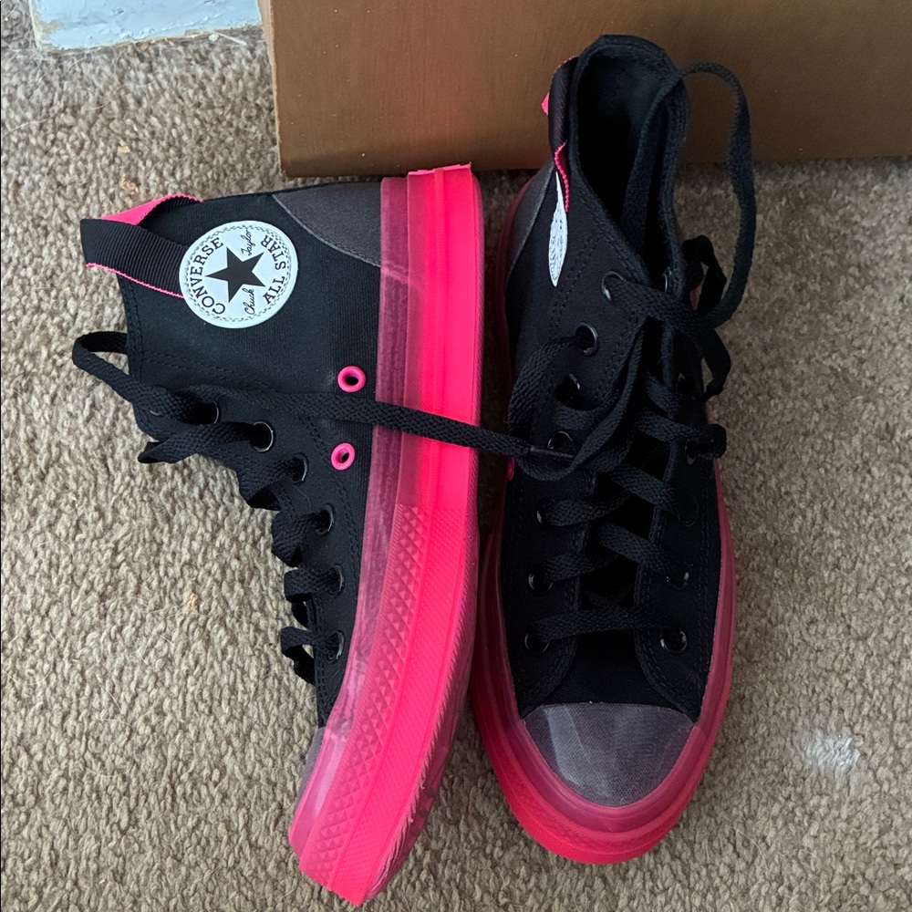 Converse High-Tops in Black and Neon Pink